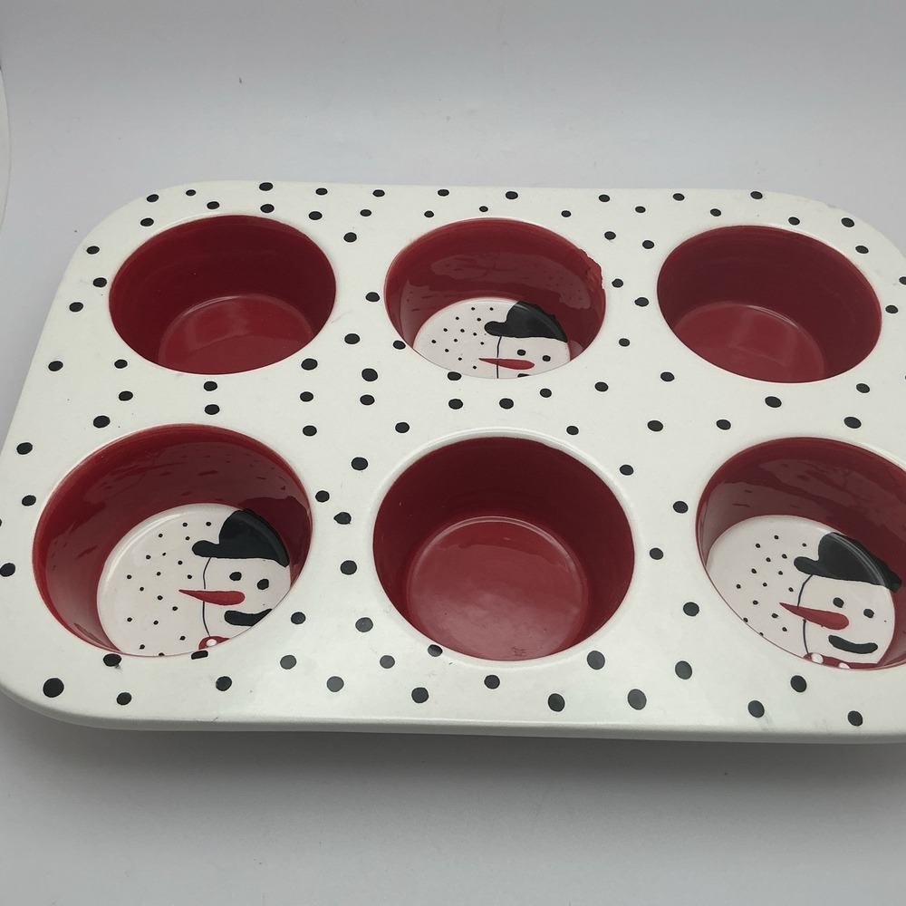 Nantucket Holiday Home Christmas Ceramic Snowman Muffin Pan‎